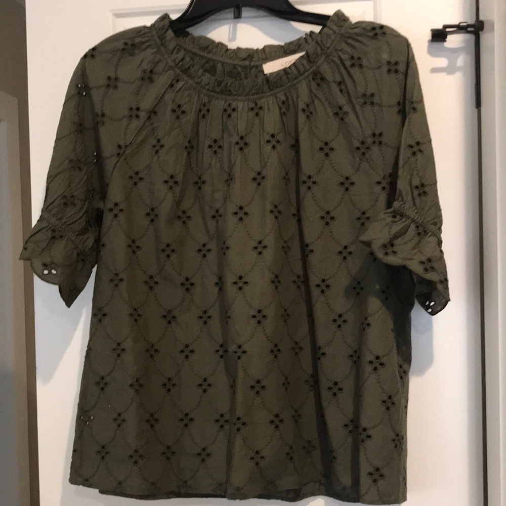 Never worn Dark Green Cotton Eyelet Blouse
